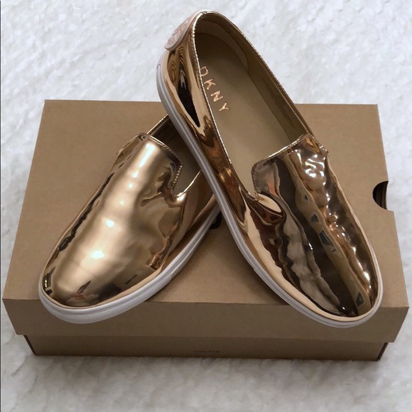 Dkny Shoes - DKNY Rose Gold Metallic Slip On Sneakers - NWOB